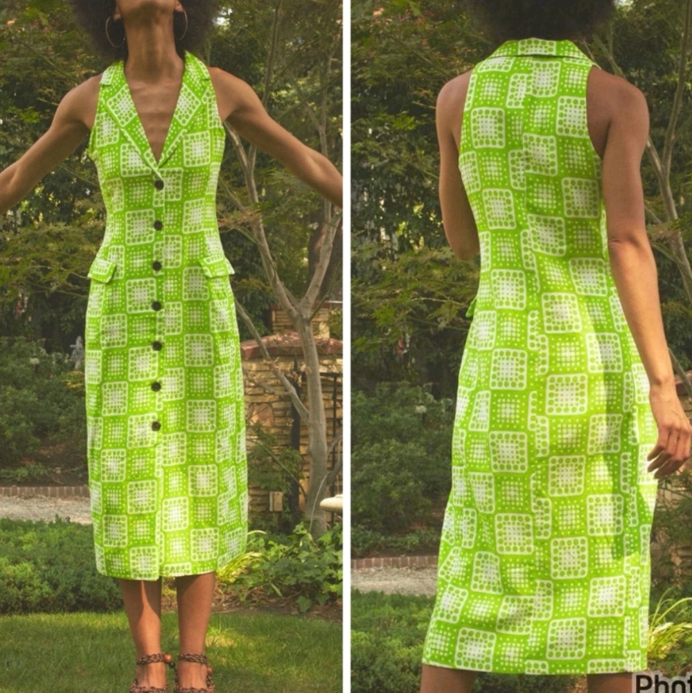 NWT The Odell's x Anthropologie Callie Lime Linen Blend Midi Dress Size 14